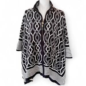 Anne Klein Black and White Geometric Poncho Sweater NWT Size L